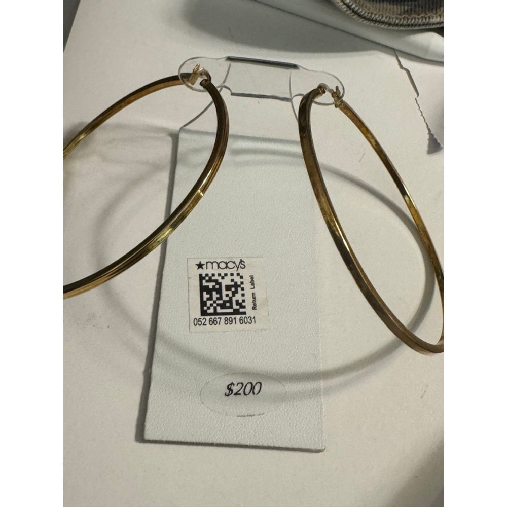 14K Gold sterling silver large thin hoop earrings. Macy’s Bridge Jewelry Hoops - Picture 7 of 10